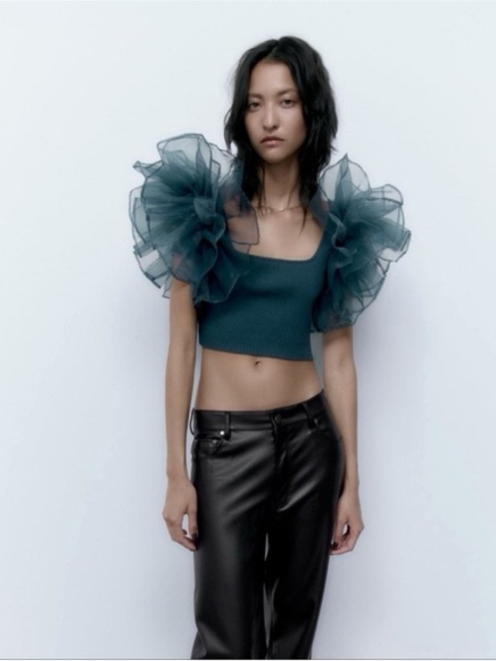 Zara Organza Trim Crop Top